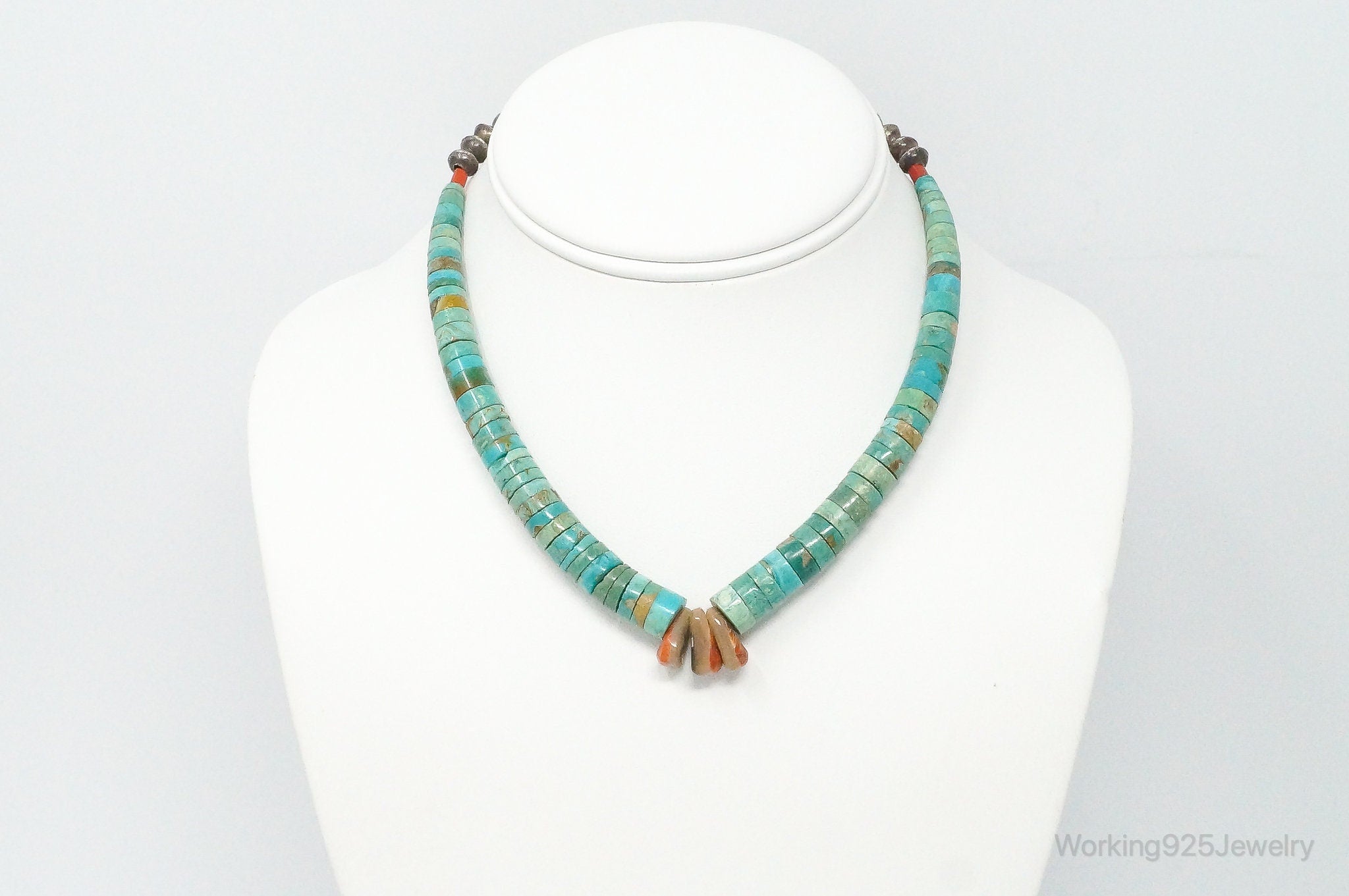 Vintage Native American Turquoise Disc Beads Sterling Silver Necklace | Jewelry > Necklaces > Pendants | Wiccan Center