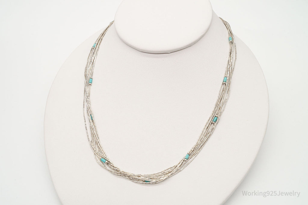 Vintage Native American Blue Turquoise Sterling Silver Bead Necklace 22" | Jewelry > Necklaces | Wiccan Center