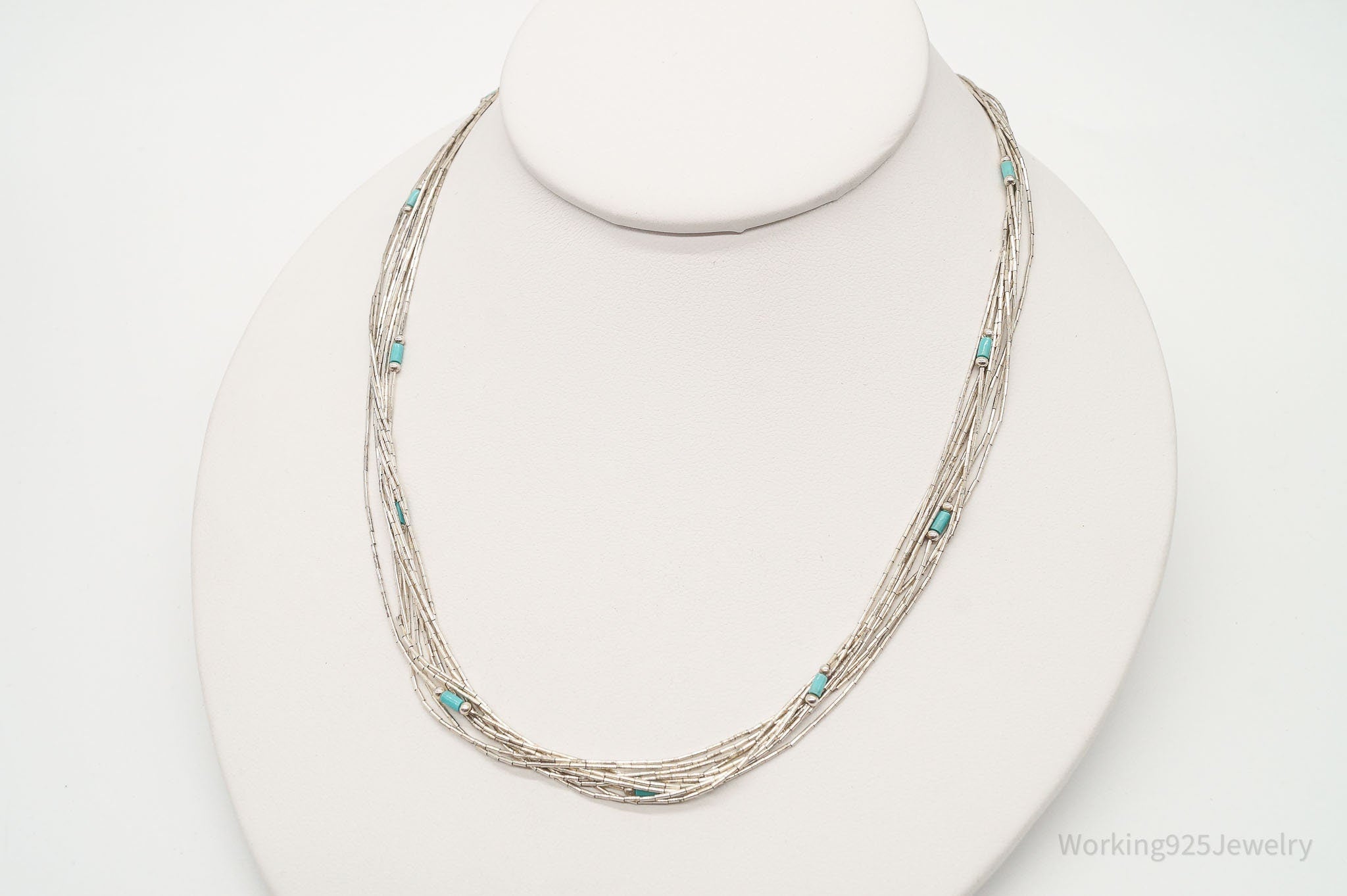 Vintage Native American Blue Turquoise Sterling Silver Bead Necklace 22" | Jewelry > Necklaces | Wiccan Center