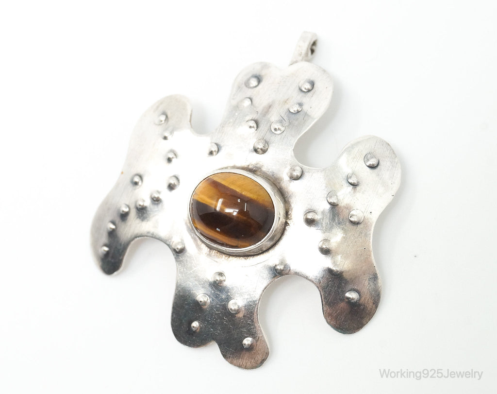 Large Vintage Tigers Eye Modernist Style Sterling Silver Pendant | Jewelry > Necklaces > Pendants | Wiccan Center