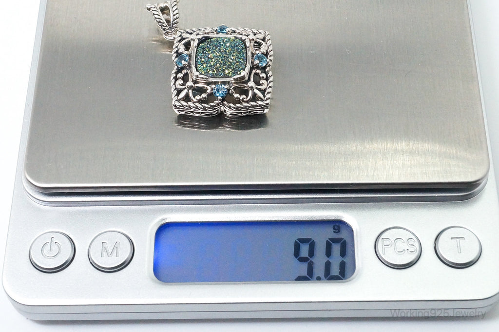 Vintage Druzy Quartz Blue Topaz Sterling Silver Necklace Pendant | Jewelry > Necklaces > Pendants | Wiccan Center