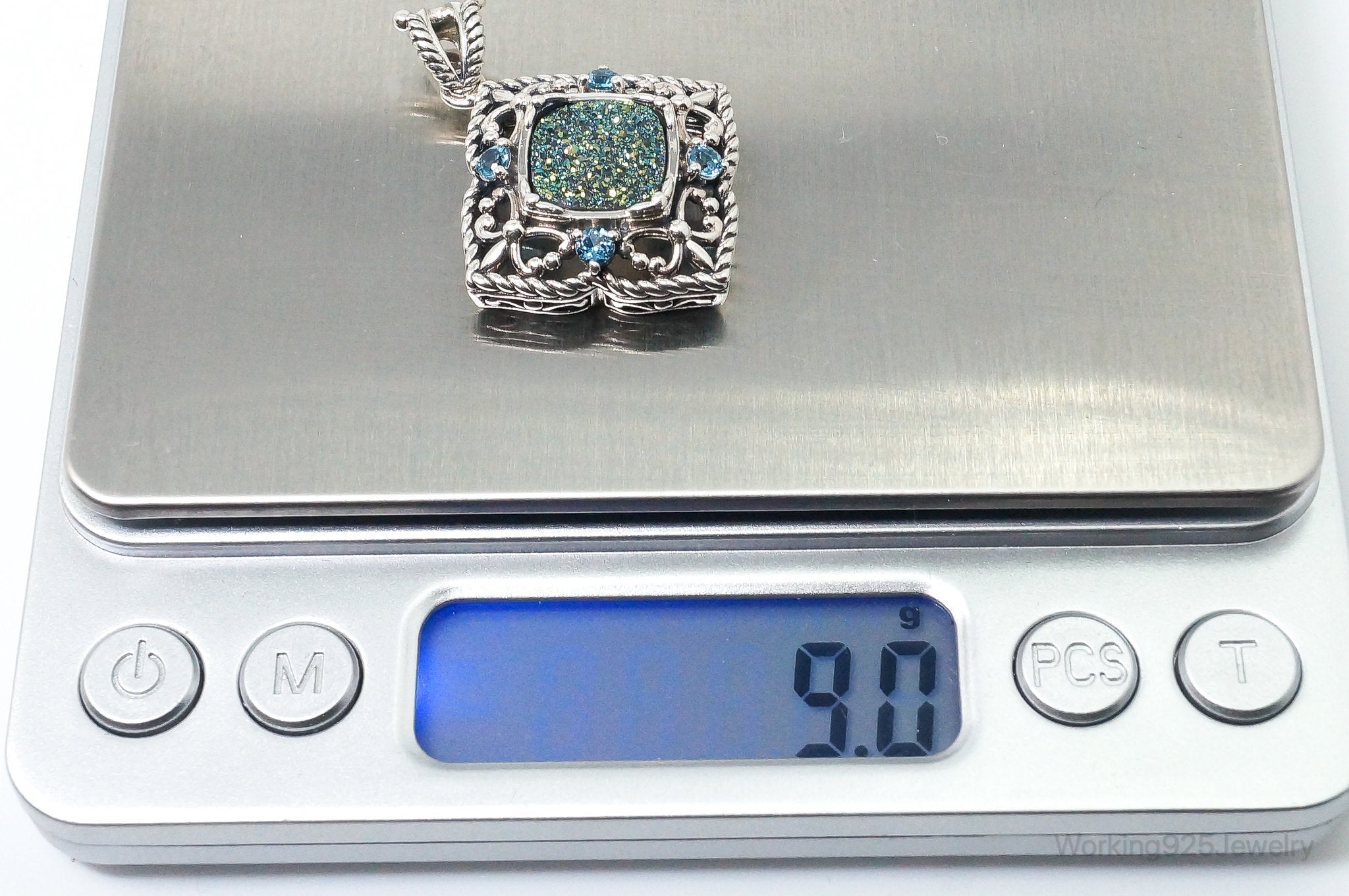 Vintage Druzy Quartz Blue Topaz Sterling Silver Necklace Pendant | Jewelry > Necklaces > Pendants | Wiccan Center