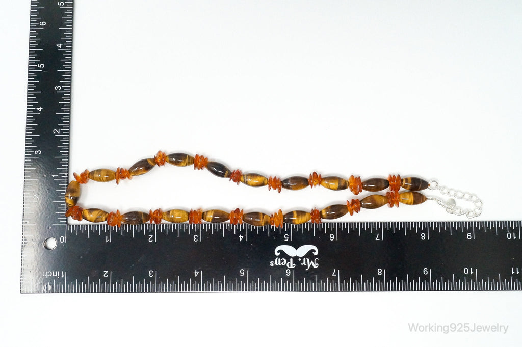 Vintage Designer GSJ Amber Tigers Eye Beads Sterling Silver Necklace | Jewelry > Necklaces > Pendants | Wiccan Center