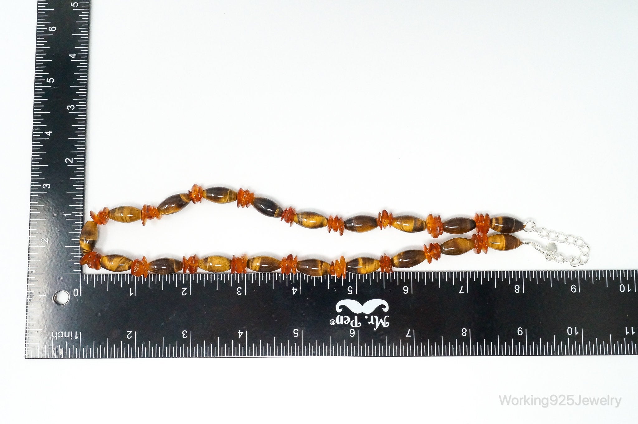 Vintage Designer GSJ Amber Tigers Eye Beads Sterling Silver Necklace | Jewelry > Necklaces > Pendants | Wiccan Center