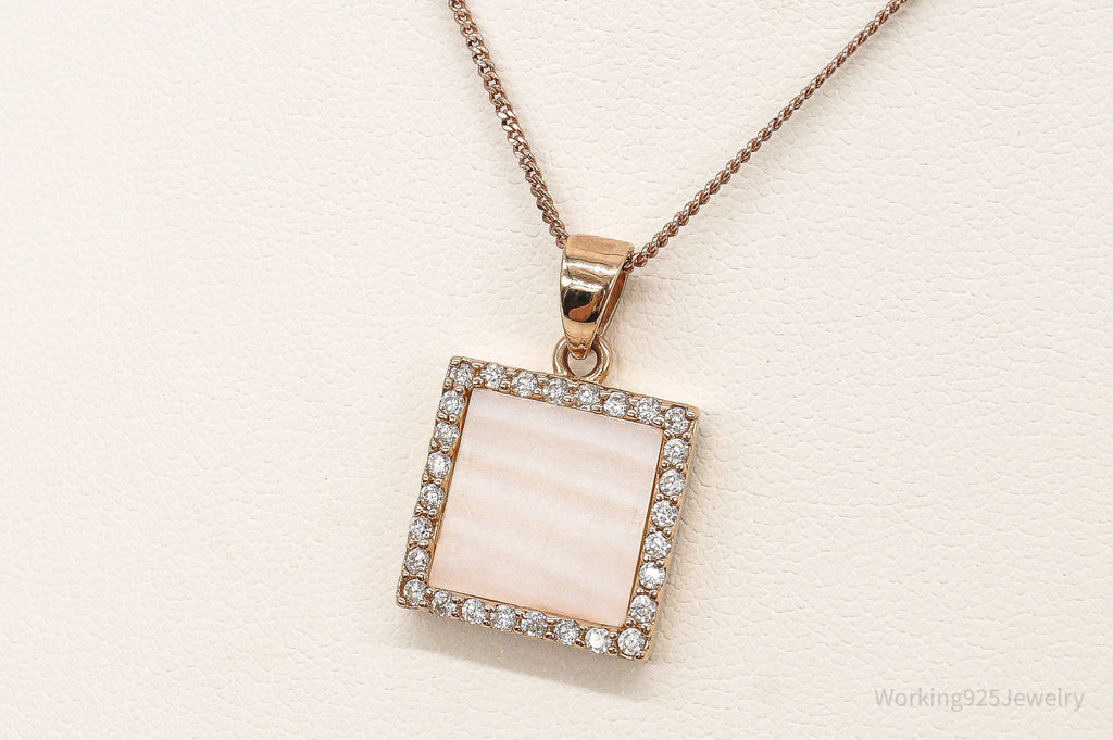 Pink Mother Of Pearl Cubic Zirconia Rose Gold Vermeil Sterling Silver Necklace | Jewelry > Necklaces > Pendants | Wiccan Center