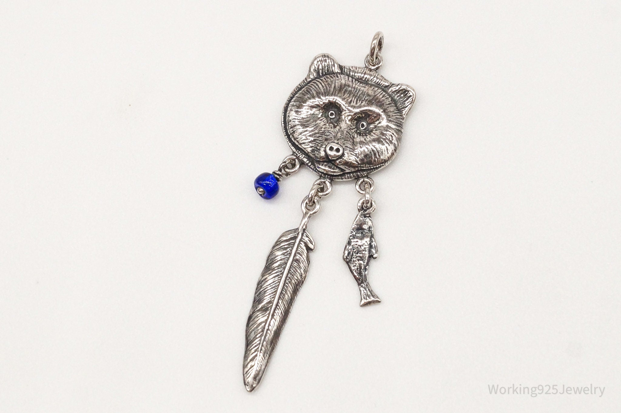 Vintage Native American Bear Dreamcatcher Sterling Silver Pendant | Jewelry > Necklaces > Pendants | Wiccan Center