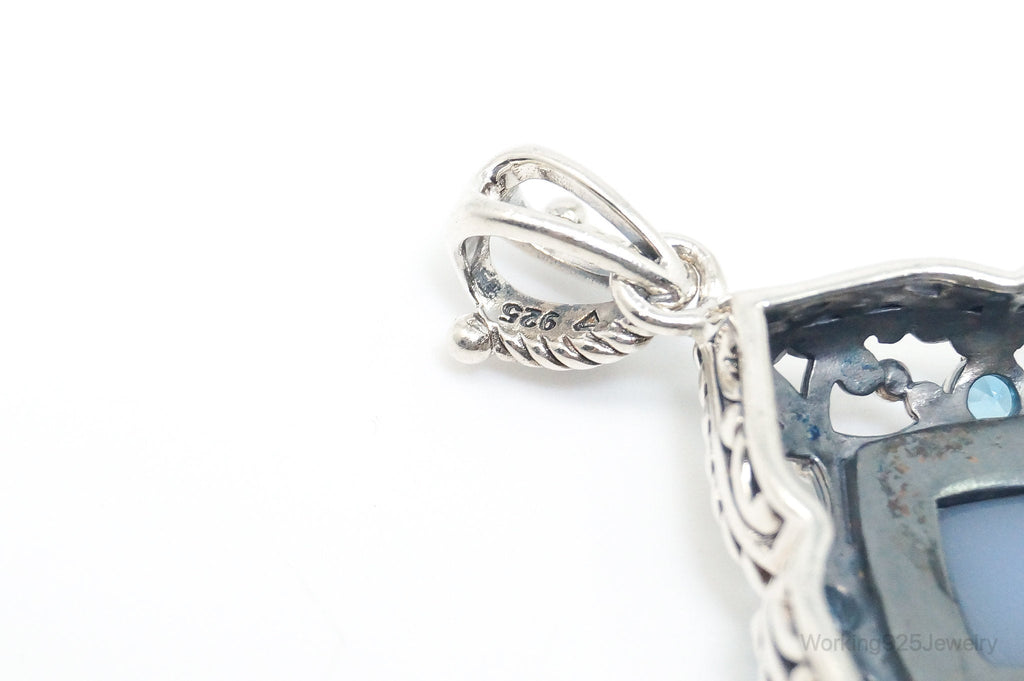 Vintage Druzy Quartz Blue Topaz Sterling Silver Necklace Pendant | Jewelry > Necklaces > Pendants | Wiccan Center