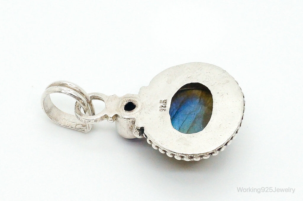 Vintage Large Labradorite Amethyst Sterling Silver Necklace Pendant | Jewelry > Necklaces > Pendants | Wiccan Center