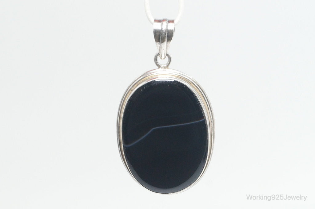 Vintage Large Black Lace Agate Sterling Silver Pendant | Jewelry > Necklaces > Pendants | Wiccan Center