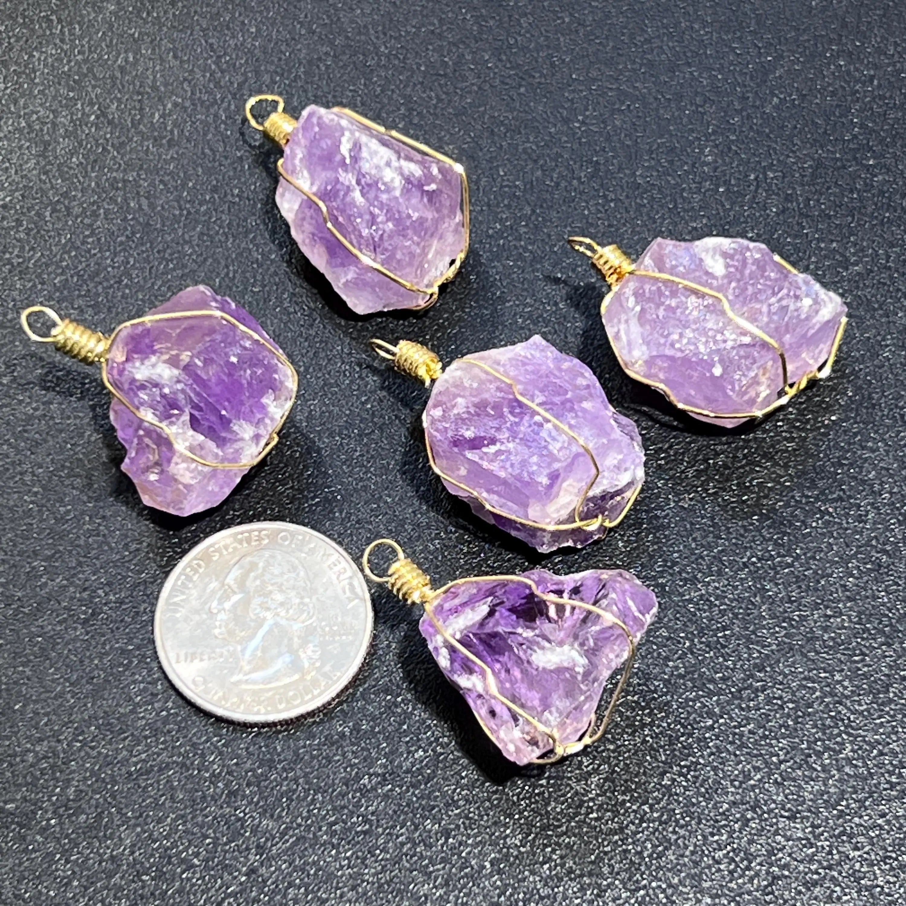 Amethyst Crystal Raw Pendant (Gold Plated Wire Wrapped) Rough Jewelry Necklace Supply | Craft Supplies & Tools > Beads, Gems & Cabochons > Charms & Pendants > Pendants | Wiccan Center