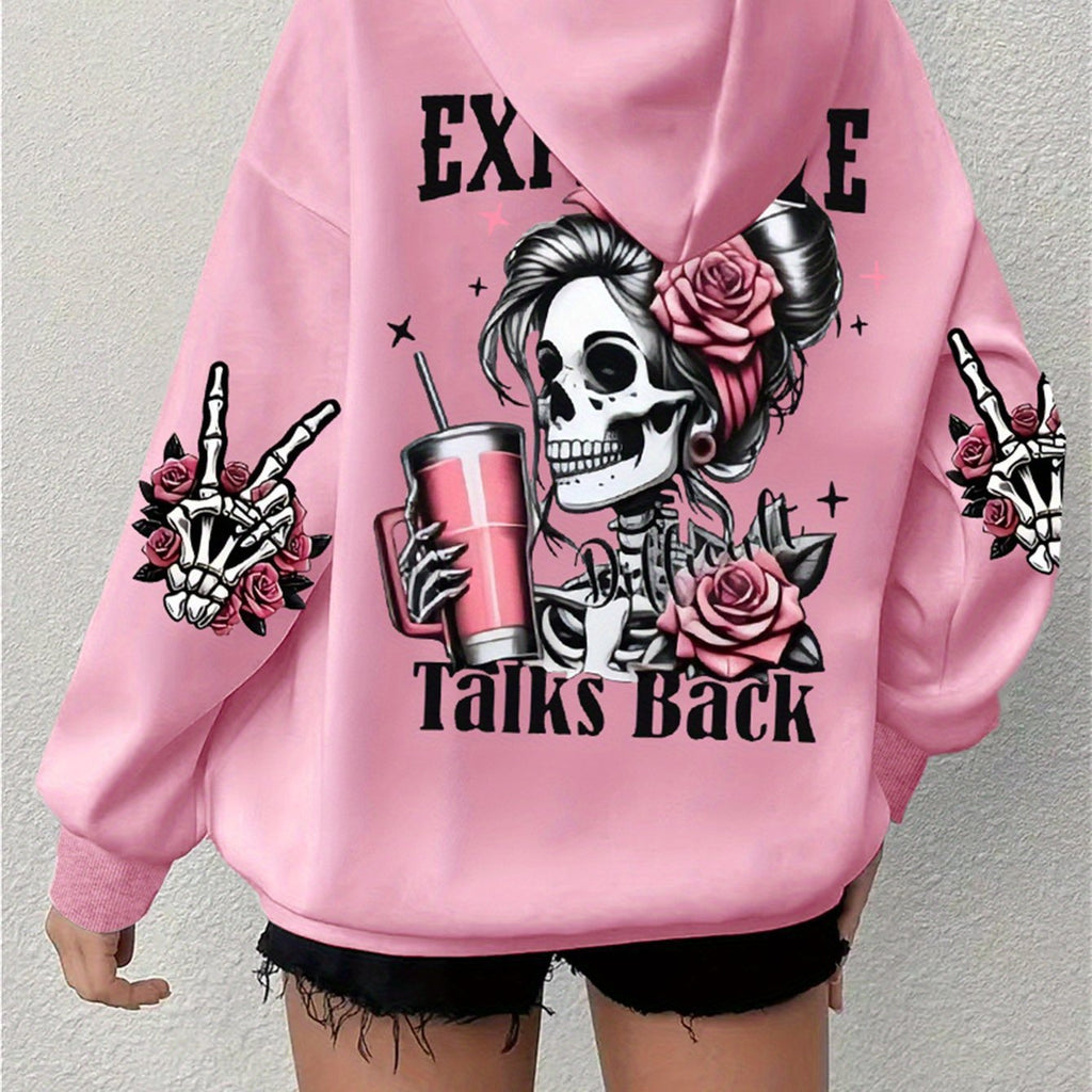 Women's Skull & Letter Print Long-Sleeve Sweatshirt | Hoodies | Wiccan Center