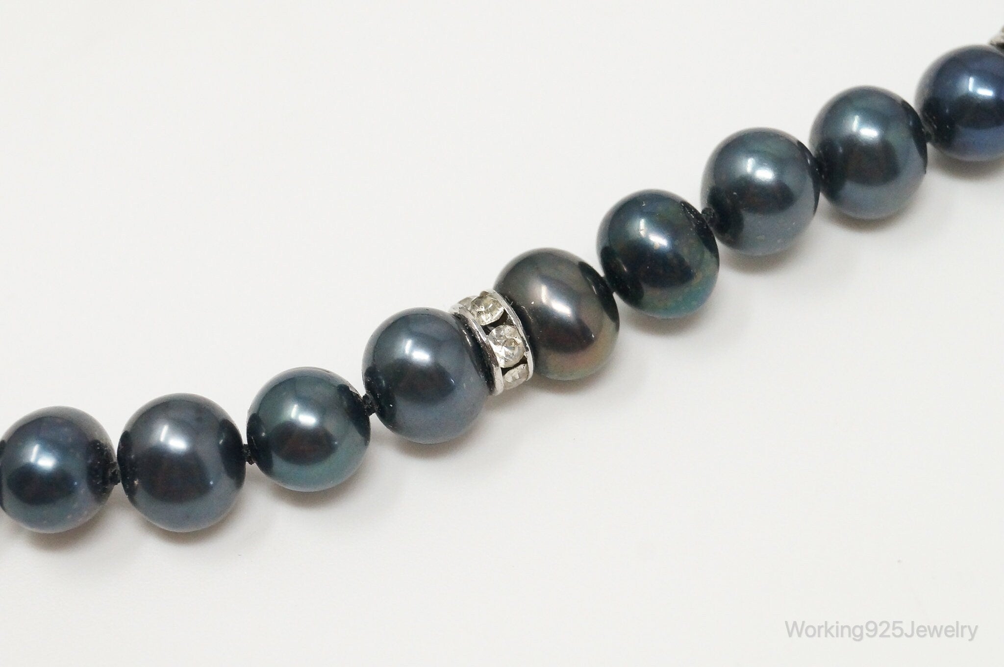 Vintage Tahitian Pearl Cubic Zirconia Sterling Silver String Necklace | Jewelry > Necklaces > Pendants | Wiccan Center