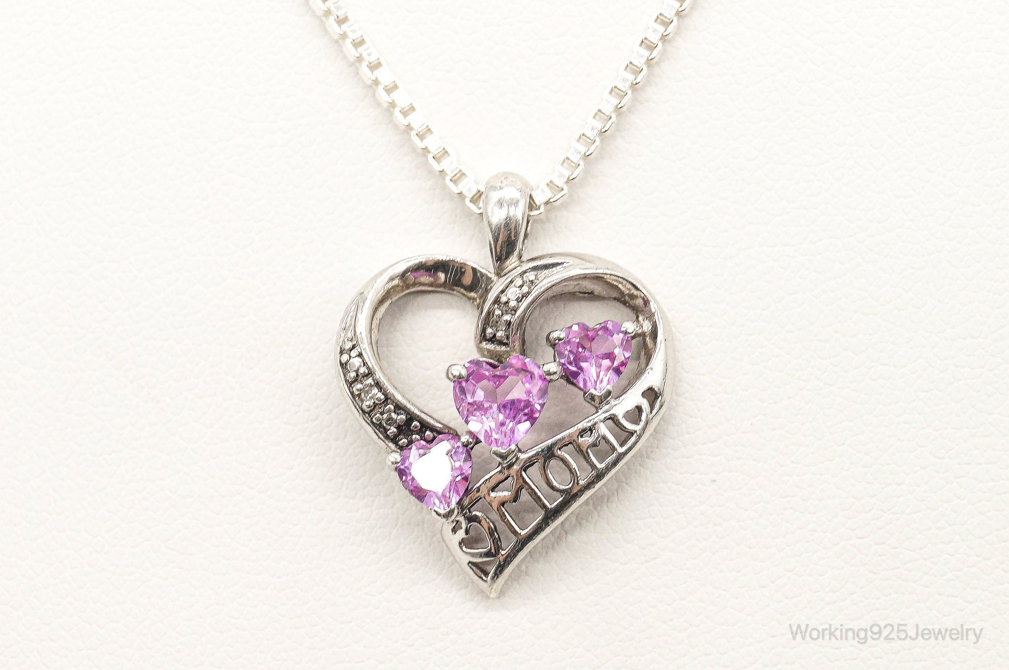Vintage Pink Topaz Two Diamond Heart Mom Sterling Silver Necklace | Jewelry > Necklaces > Pendants | Wiccan Center
