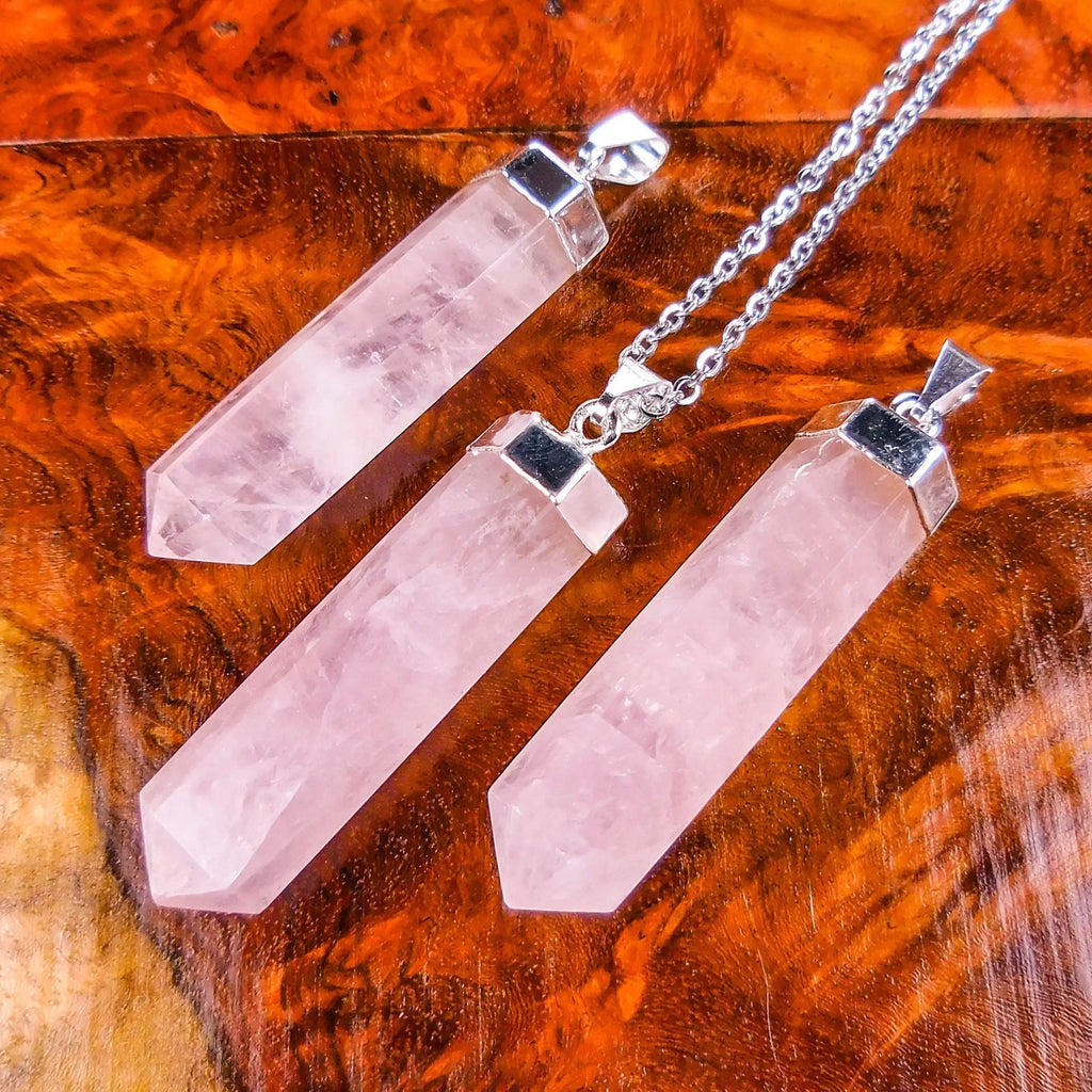 Pink Rose Quartz Crystal Point Pendant (Silver Plated) Faceted Gemstone Jewelry Necklace Supply | Jewelry > Necklaces > Crystal Necklaces | Wiccan Center