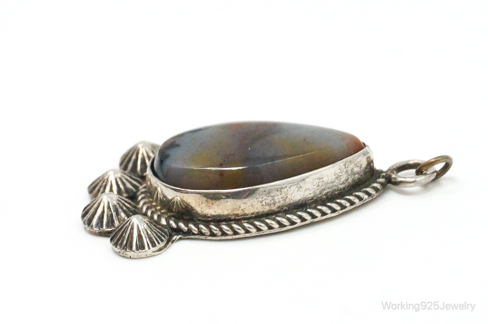 Large Vintage Native American Montana Agate Sterling Silver Pendant | Jewelry > Necklaces > Pendants | Wiccan Center