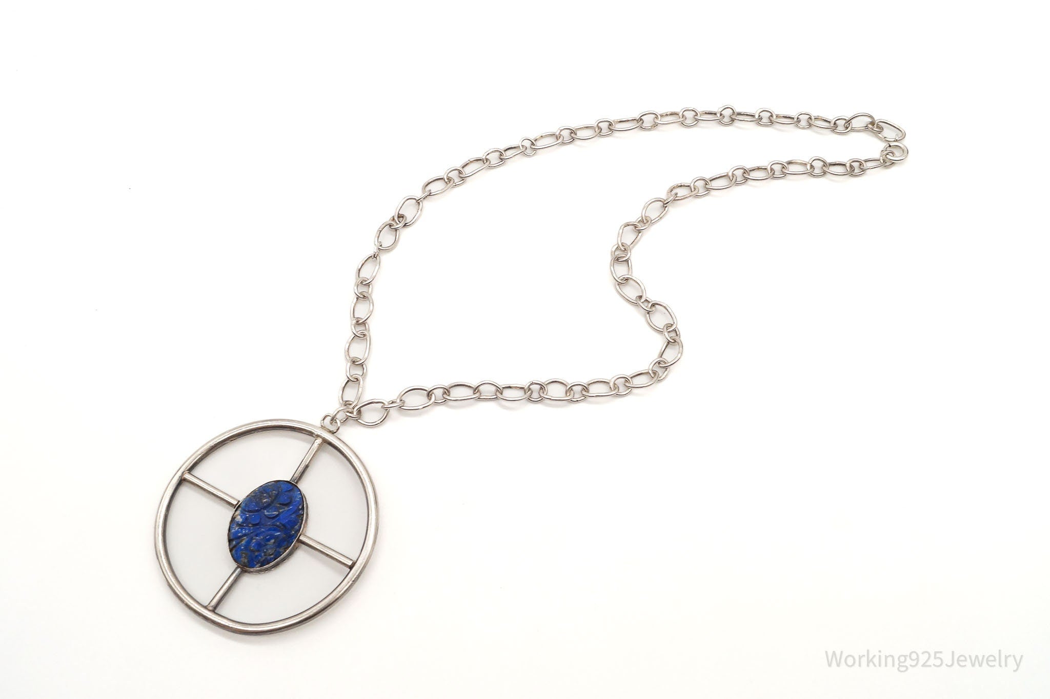 Antique Lapis Lazuli Modernist Style Large Pendant Silver Necklace | Jewelry > Necklaces > Pendants | Wiccan Center