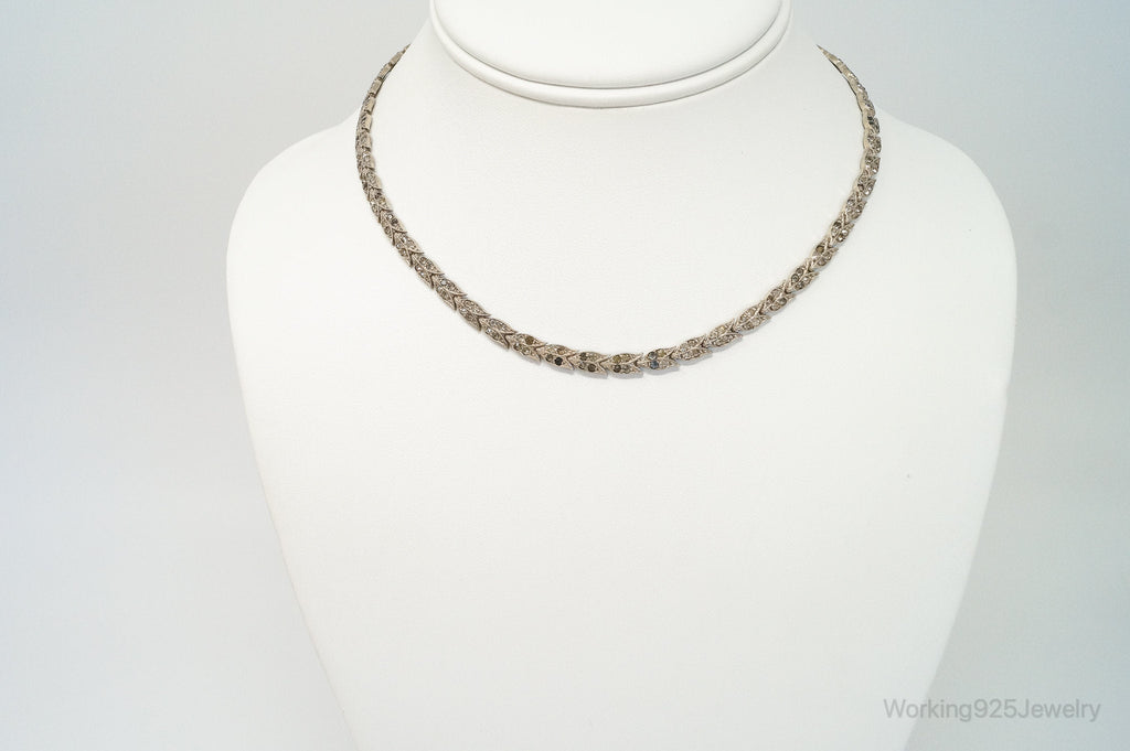 Antique Tulip Flowers Rhinestone Sterling Silver Bib Necklace | Jewelry > Necklaces > Pendants | Wiccan Center