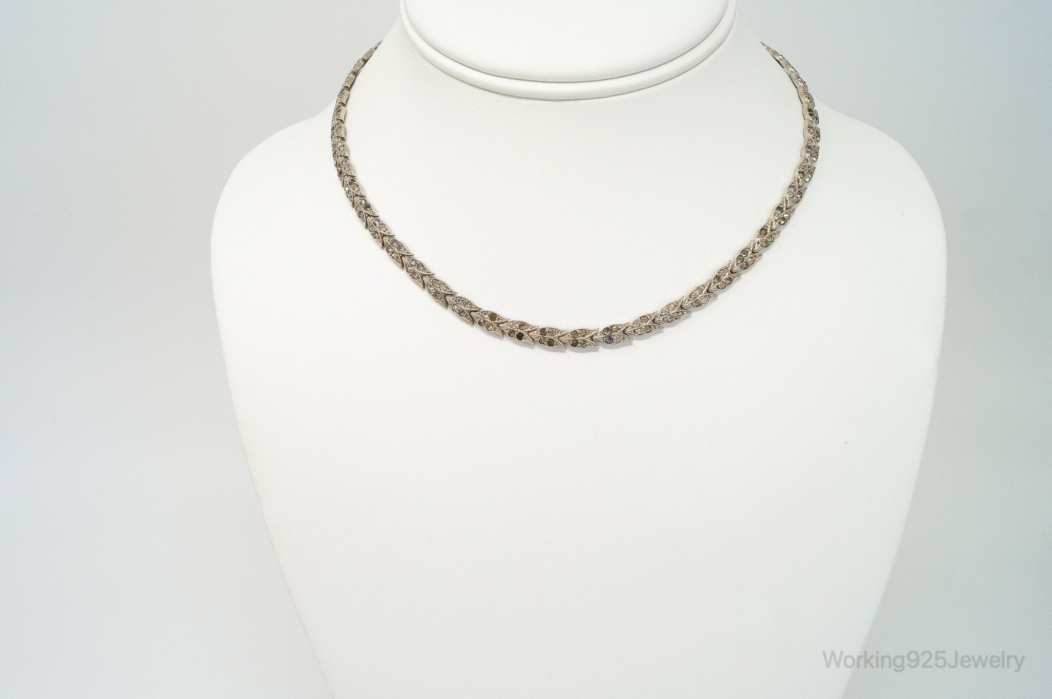 Antique Tulip Flowers Rhinestone Sterling Silver Bib Necklace | Jewelry > Necklaces > Pendants | Wiccan Center