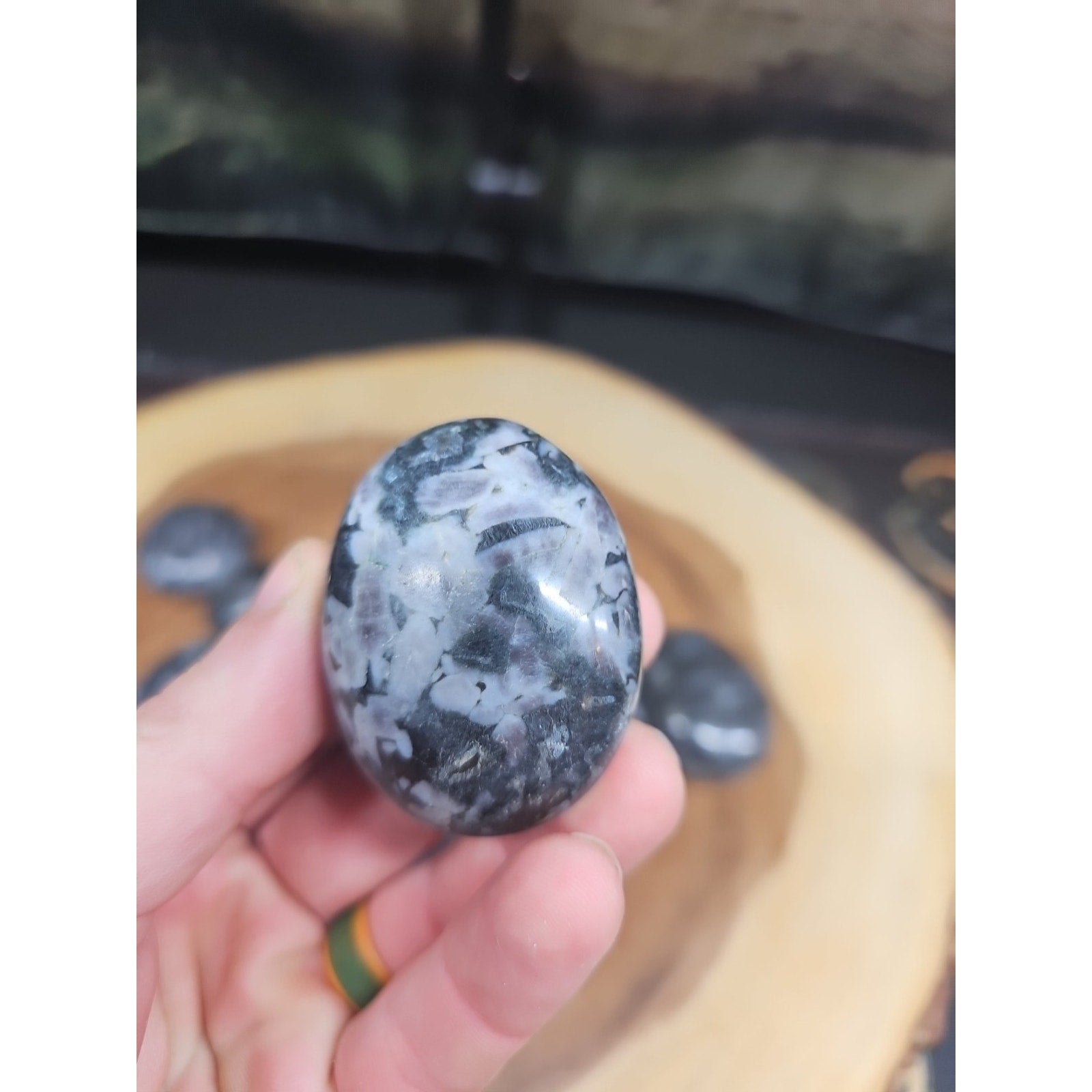 5Pcs Natural Polychrome Merlinite Gabbro Crystal Palm Stone | Palm Stones & Tumbled Crystals | Wiccan Center