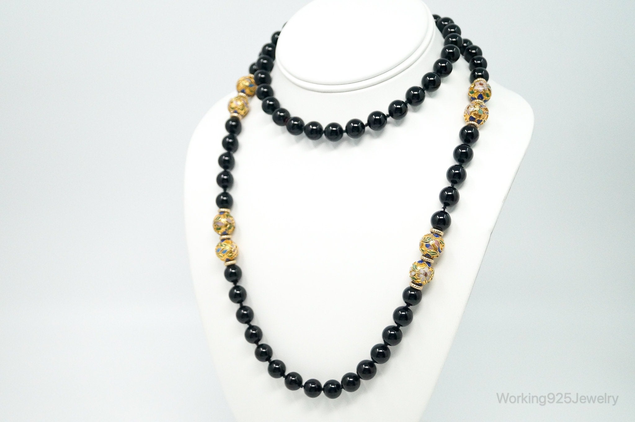 Vintage Long Black Onyx Cloisonne Beads Necklace | Jewelry > Necklaces > Pendants | Wiccan Center