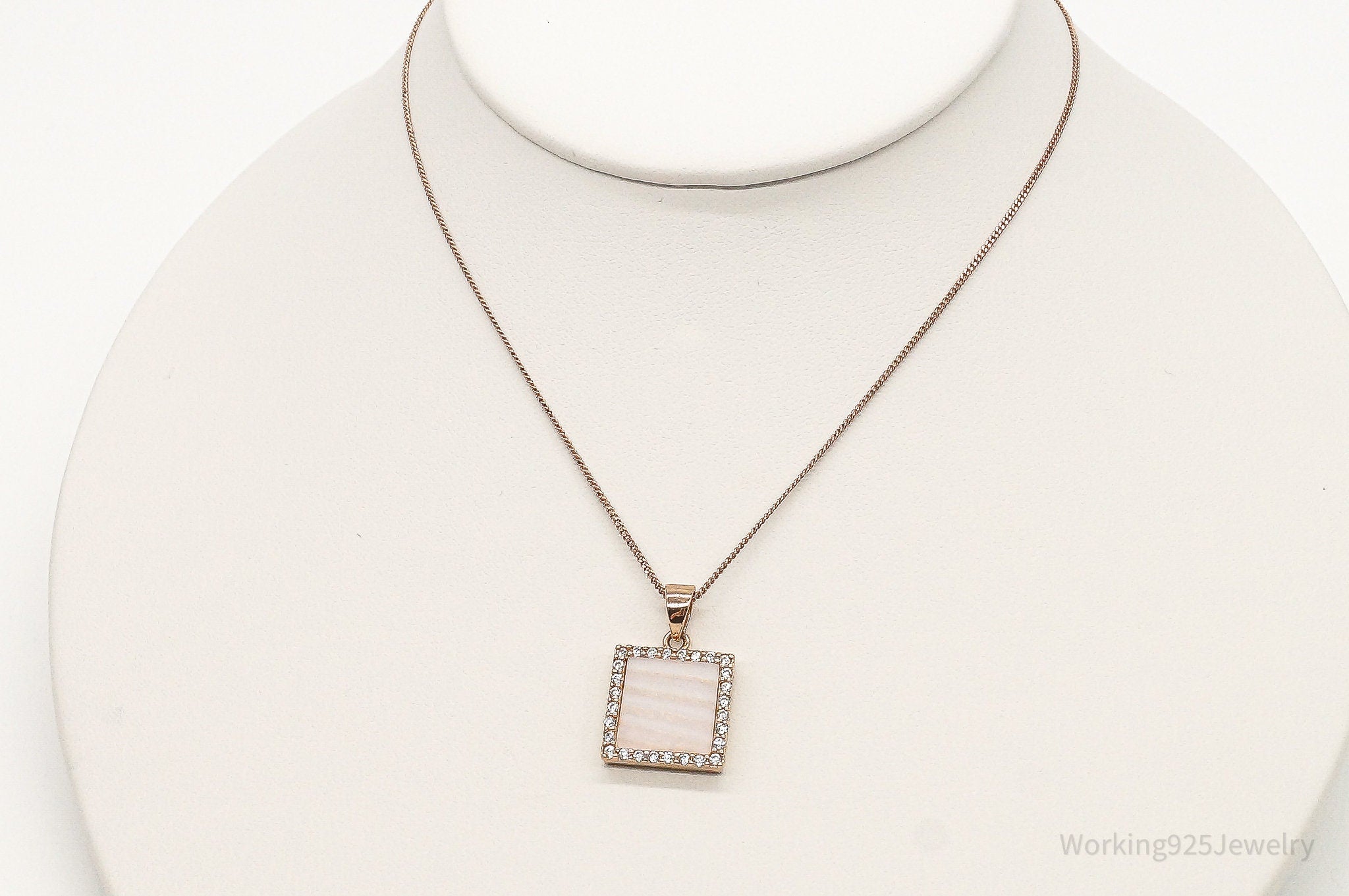 Pink Mother Of Pearl Cubic Zirconia Rose Gold Vermeil Sterling Silver Necklace | Jewelry > Necklaces > Pendants | Wiccan Center