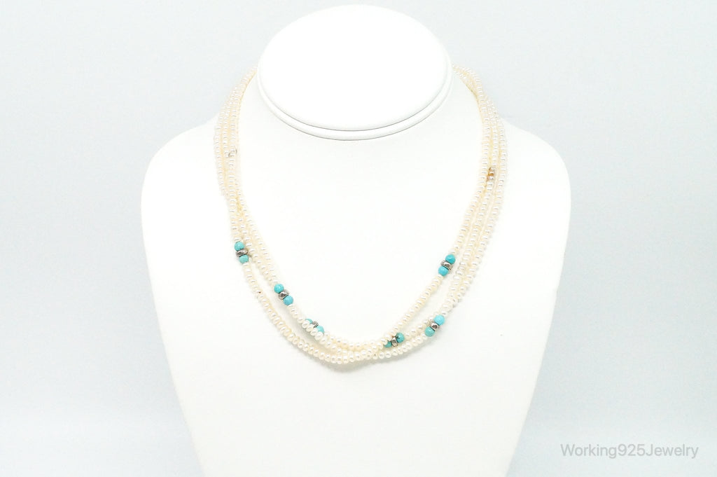 Vintage Native American Turquoise & Pearl Sterling Silver Bead Necklace | Jewelry > Necklaces > Pendants | Wiccan Center