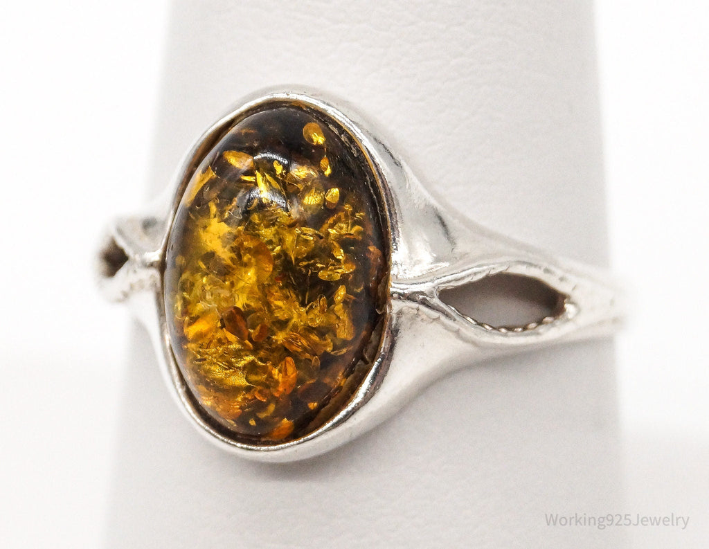 Vintage Designer PS Amber Modernist Sterling Silver Ring - Sz 7.5 Adjustable | Jewelry > Rings | Wiccan Center