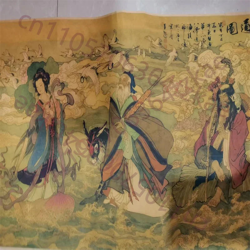 China Old long Scroll,Watercolor Ink Painting, Ding Yunpeng's Eight Immortals Divine Art Diagram