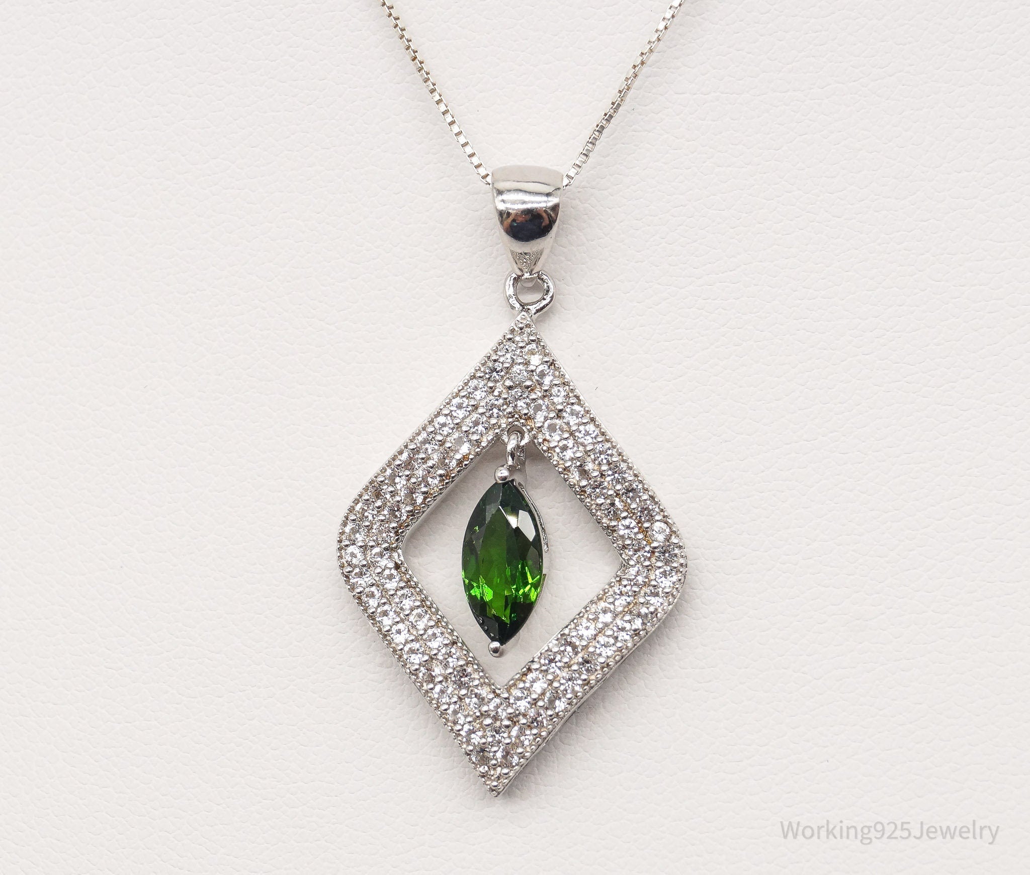 Vintage Lab Emerald Cubic Zirconia Sterling Silver Necklace | Jewelry > Necklaces > Pendants | Wiccan Center