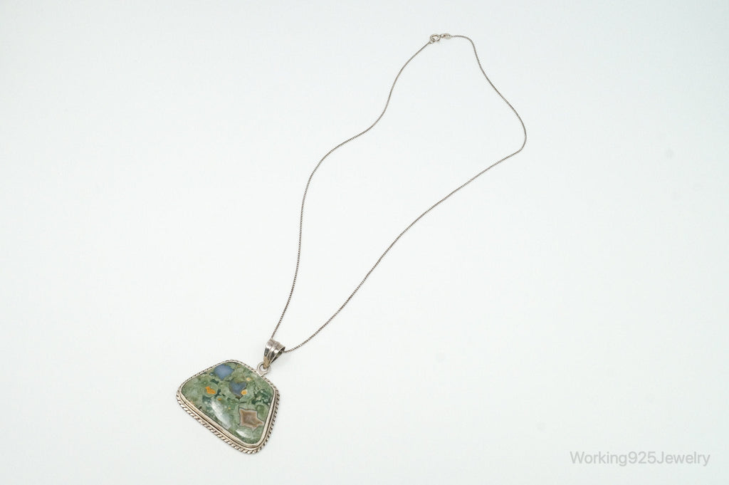 Vintage Large Crazy Lace Agate Sterling Silver Necklace | Jewelry > Necklaces > Pendants | Wiccan Center