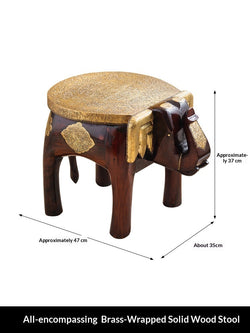 The Majestic Elephant: Handcrafted Wood & Brass Stool | Stool | Wiccan Center