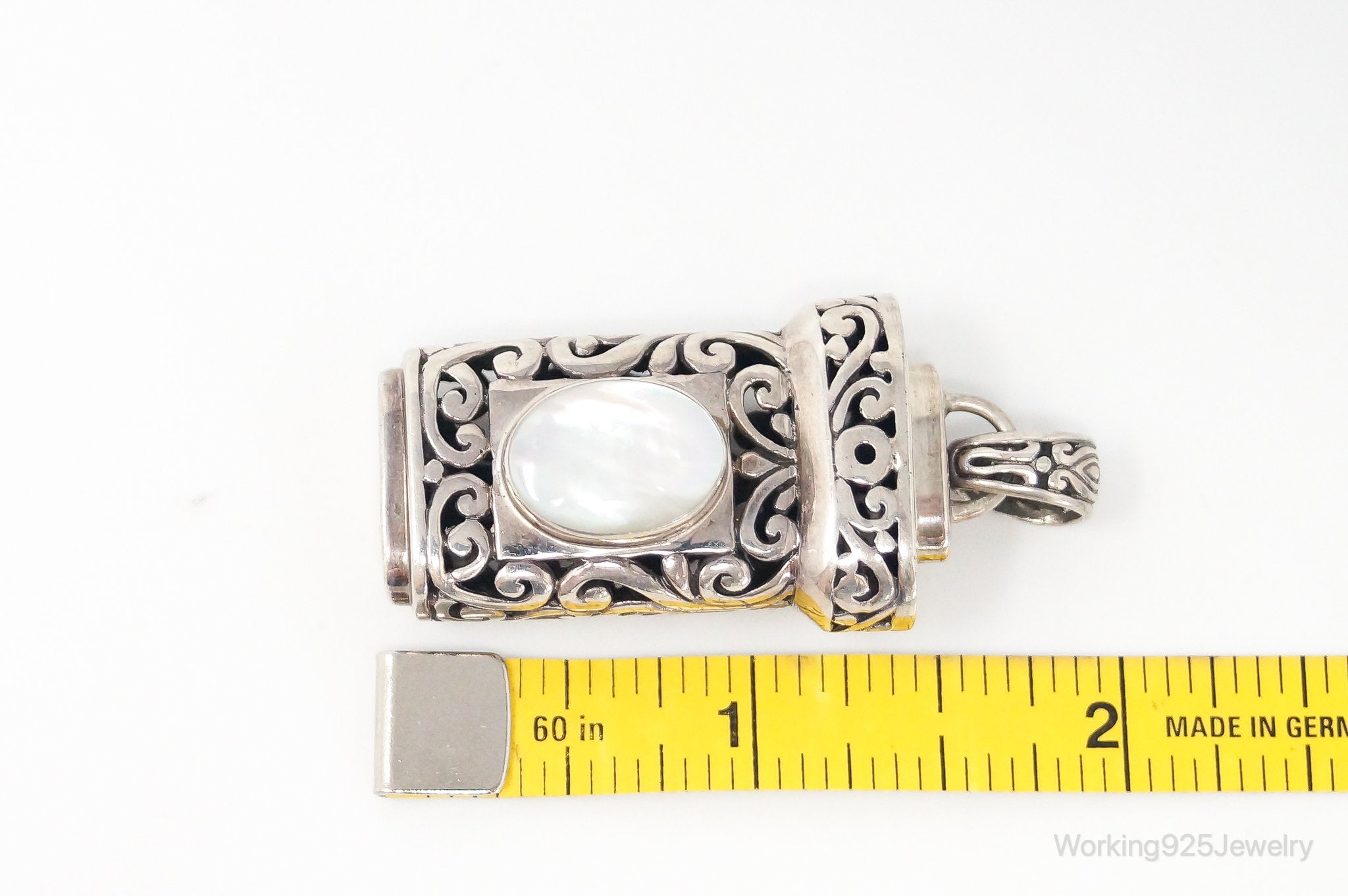 Vintage Large Mother Of Pearl Bali Inspired Sterling Silver Pendant | Jewelry > Necklaces > Pendants | Wiccan Center