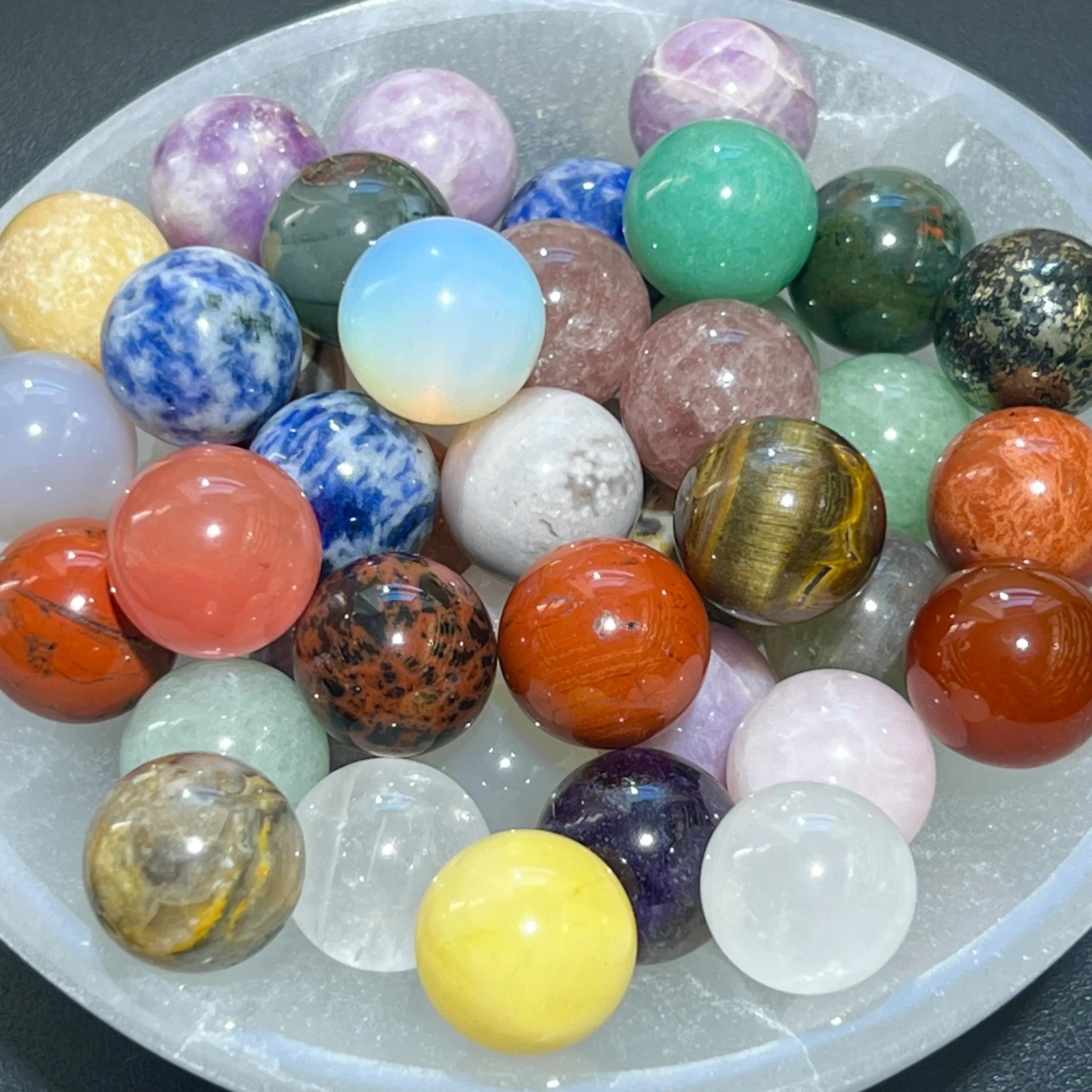 Mixed Crystal Spheres Small Marble Size (15mm) Carving | Home & Living > Home Decor > Home Accents > Rocks & Geodes | Wiccan Center