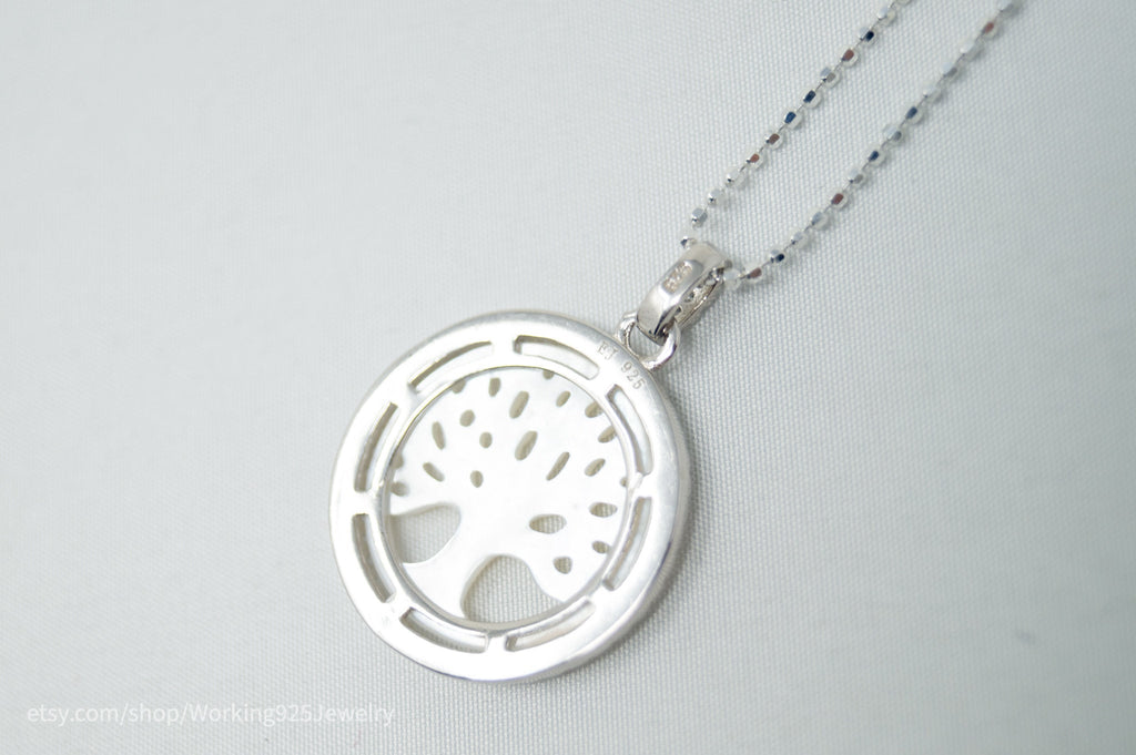 Vintage Carved Mother Of Pearl Star Tree Of Life CZ Sterling Silver Necklace | Jewelry > Necklaces > Pendants | Wiccan Center