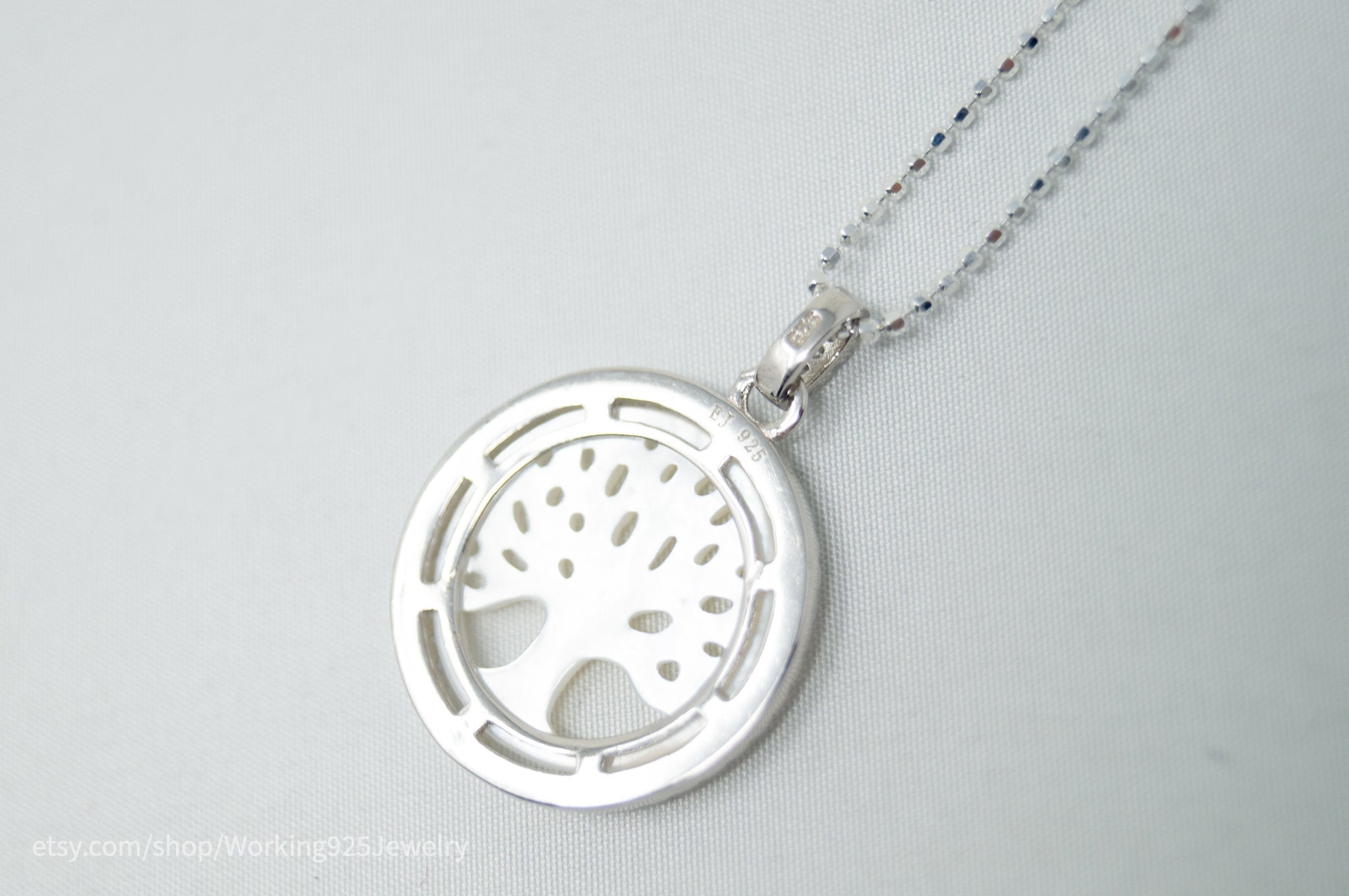Vintage Carved Mother Of Pearl Star Tree Of Life CZ Sterling Silver Necklace | Jewelry > Necklaces > Pendants | Wiccan Center