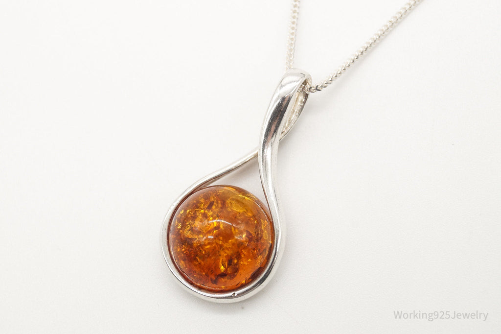 Vintage Large Amber Sterling Silver Adjustable Chain Necklace | Jewelry > Necklaces > Pendants | Wiccan Center