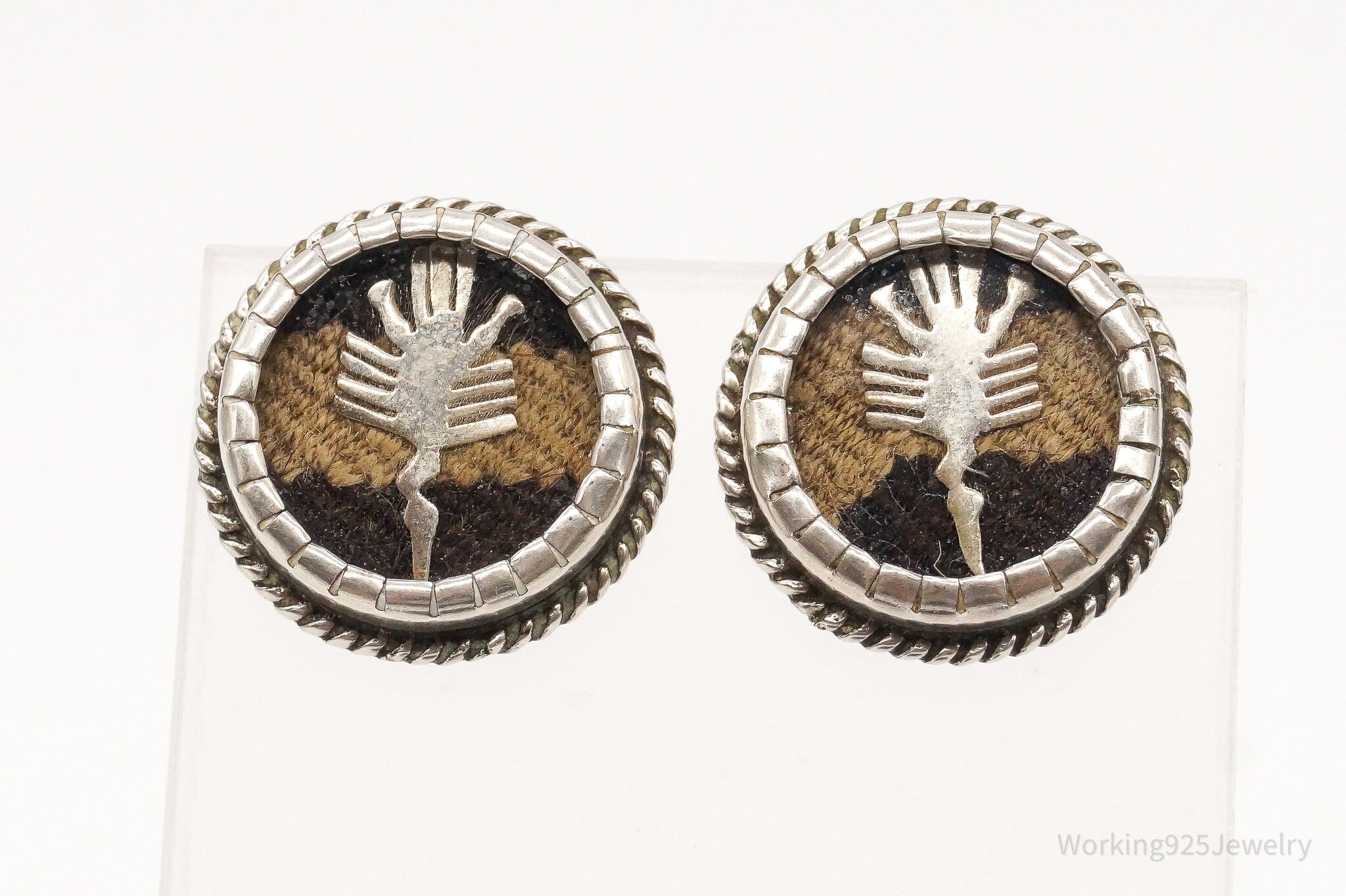 Vintage Mexican Blanket Woven Sterling Silver Earrings | Jewelry > Earrings | Wiccan Center