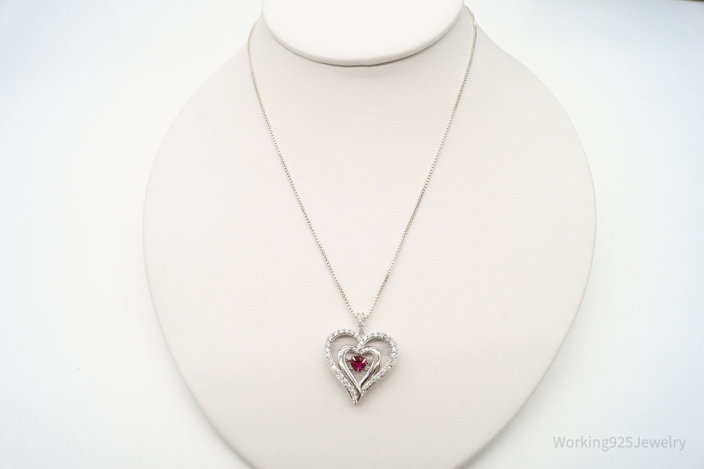 Vintage Designer SUN Ruby Cubic Zirconia Heart Sterling Silver Necklace | Jewelry > Necklaces > Pendants | Wiccan Center