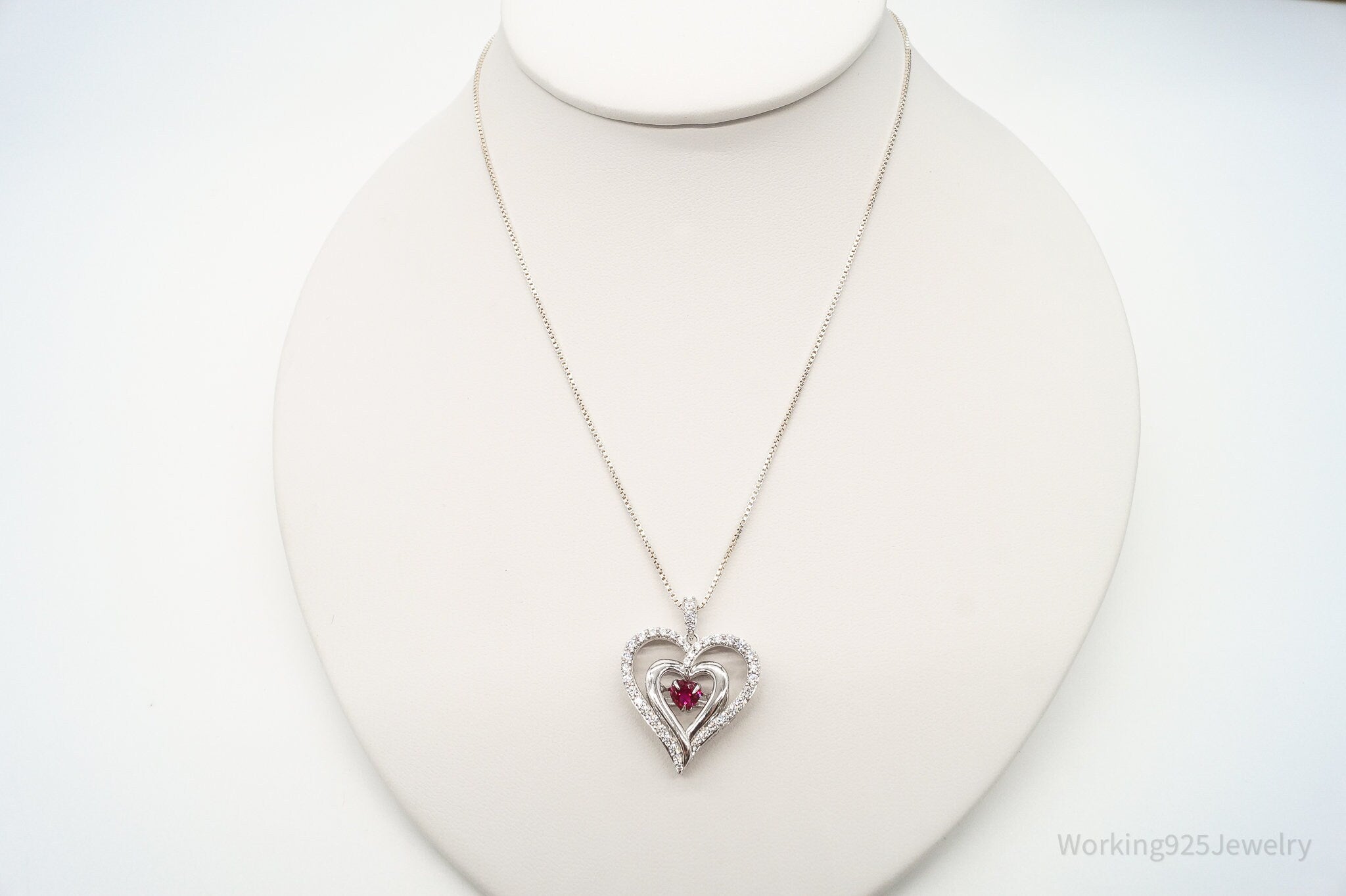 Vintage Designer SUN Ruby Cubic Zirconia Heart Sterling Silver Necklace | Jewelry > Necklaces > Pendants | Wiccan Center