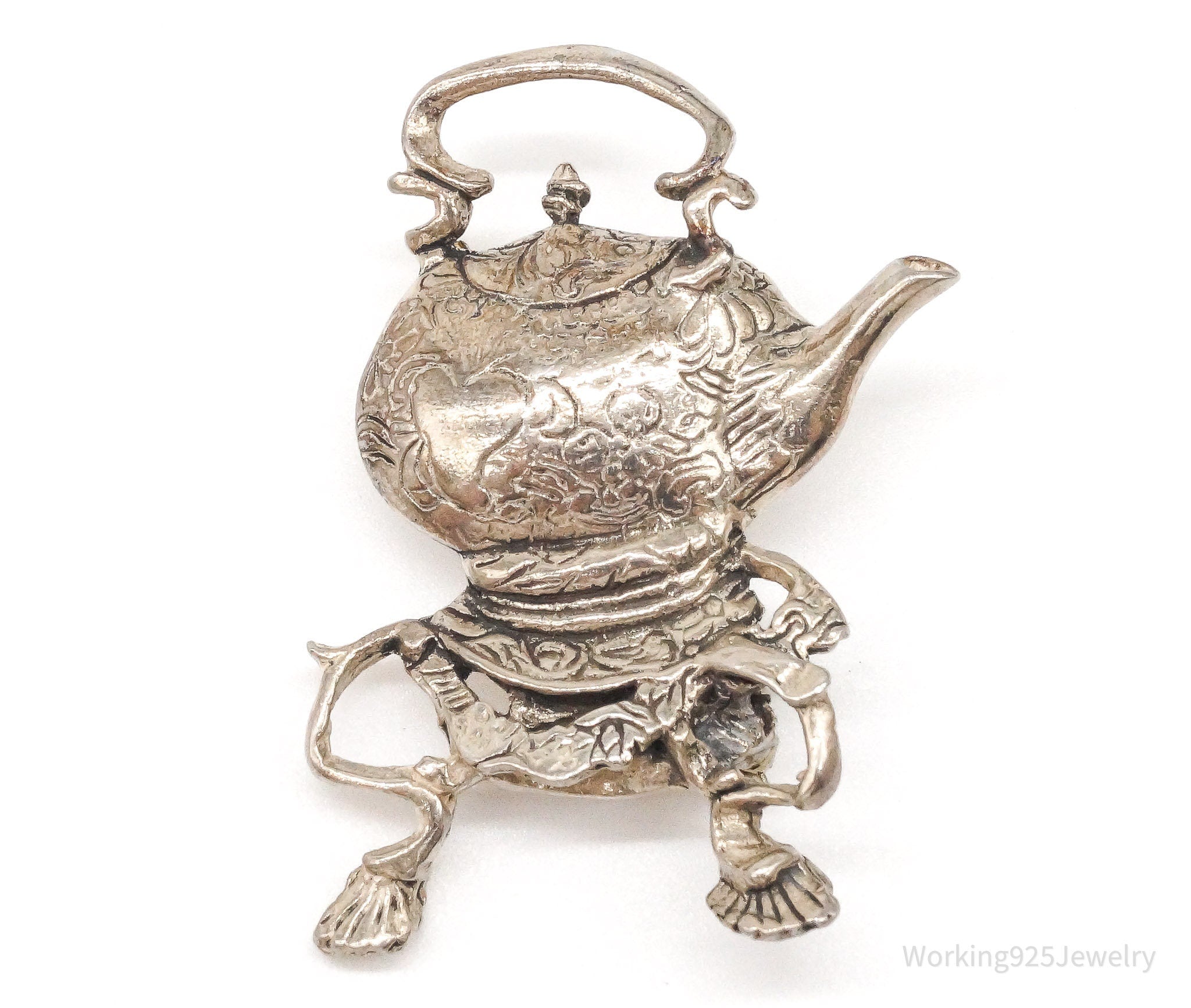 Large Vintage Tea Pot Kettle Sterling Silver Brooch Pin | Jewelry > Brooches, Pins & Clips | Wiccan Center