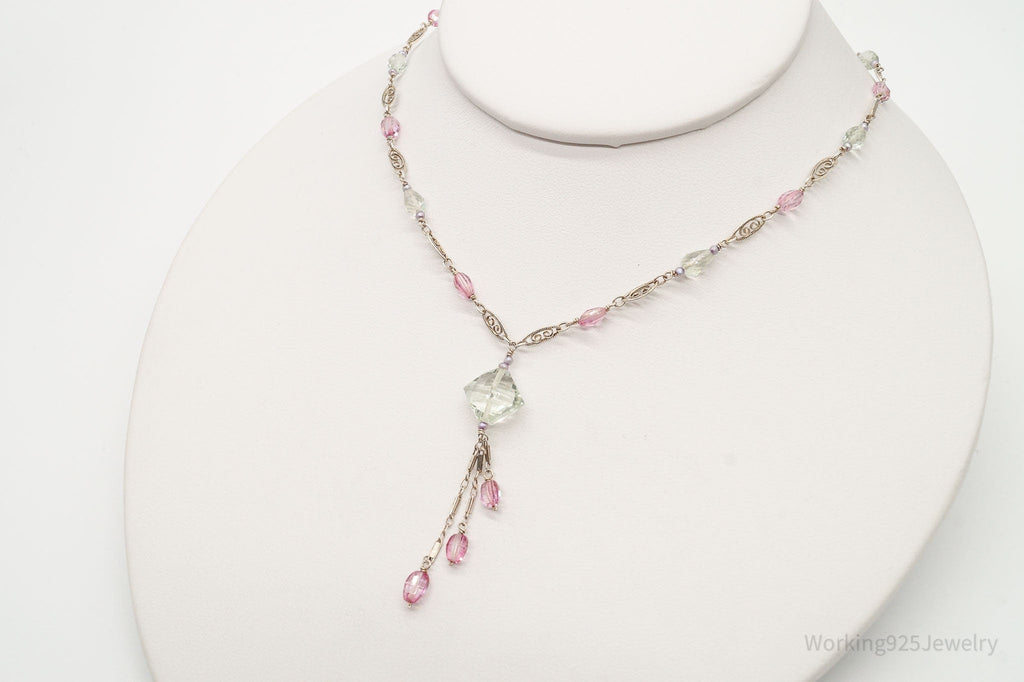 Vintage Prasiolite Pink Topaz Seed Pearls Sterling Silver Necklace | Jewelry > Necklaces > Pendants | Wiccan Center