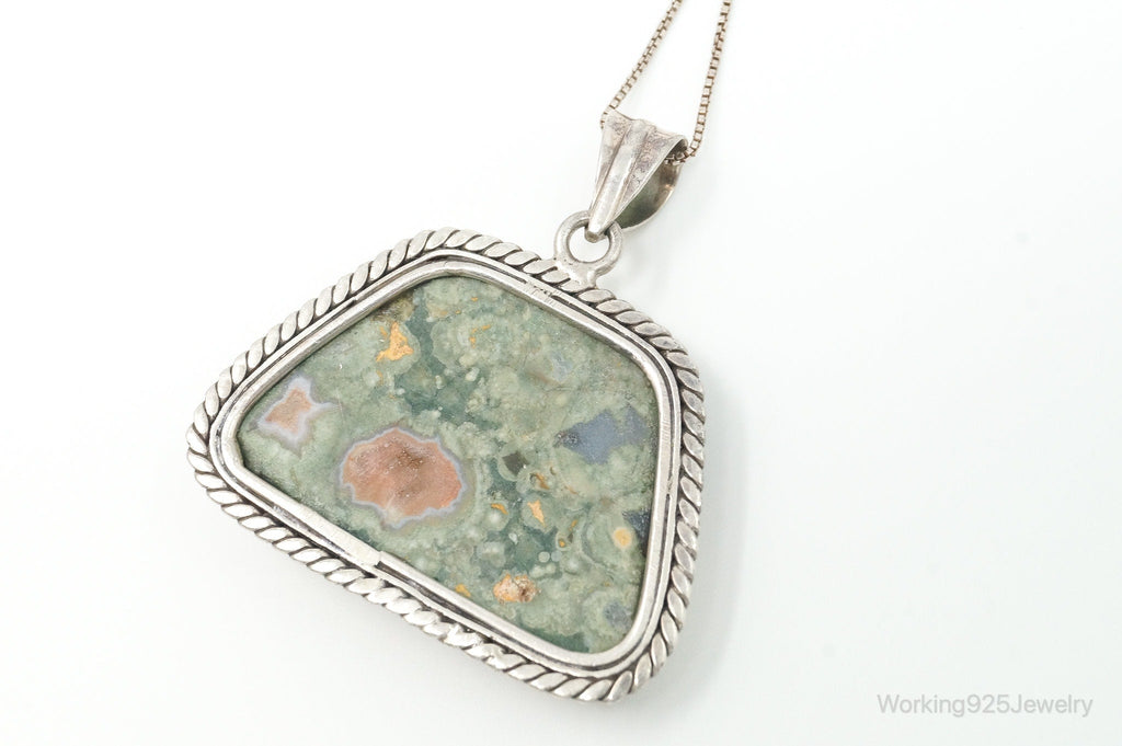 Vintage Large Crazy Lace Agate Sterling Silver Necklace | Jewelry > Necklaces > Pendants | Wiccan Center