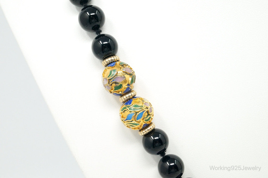 Vintage Long Black Onyx Cloisonne Beads Necklace | Jewelry > Necklaces > Pendants | Wiccan Center