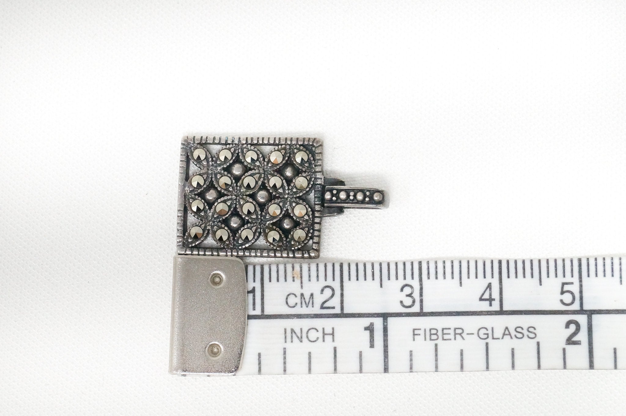 Vintage Designer BOMA Marcasite Sterling Silver Square Necklace Pendant | Jewelry > Necklaces > Pendants | Wiccan Center
