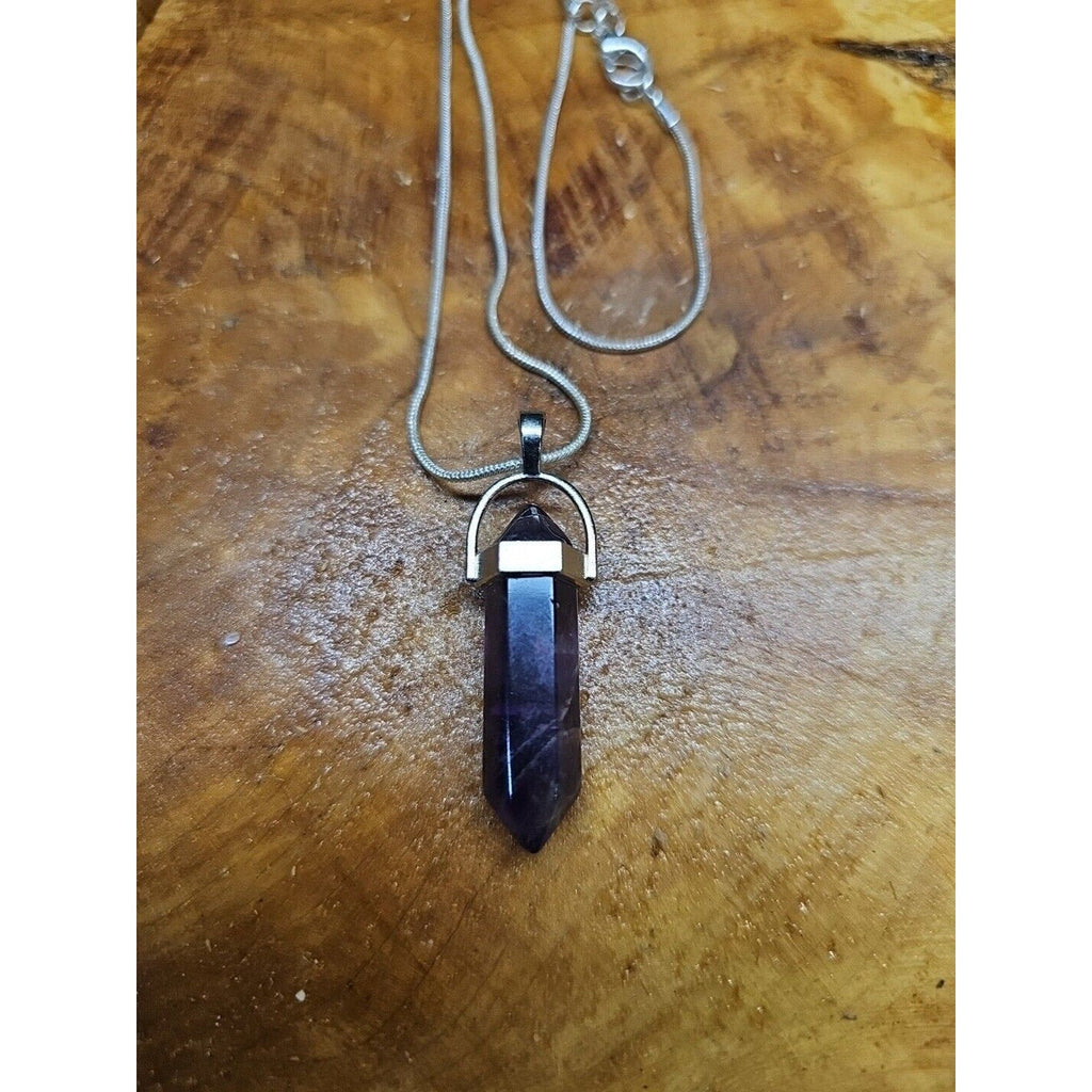 Amethyst Crystal Hexagon Pendant Necklace — 16in Silver Chain | CrystalCloud Company