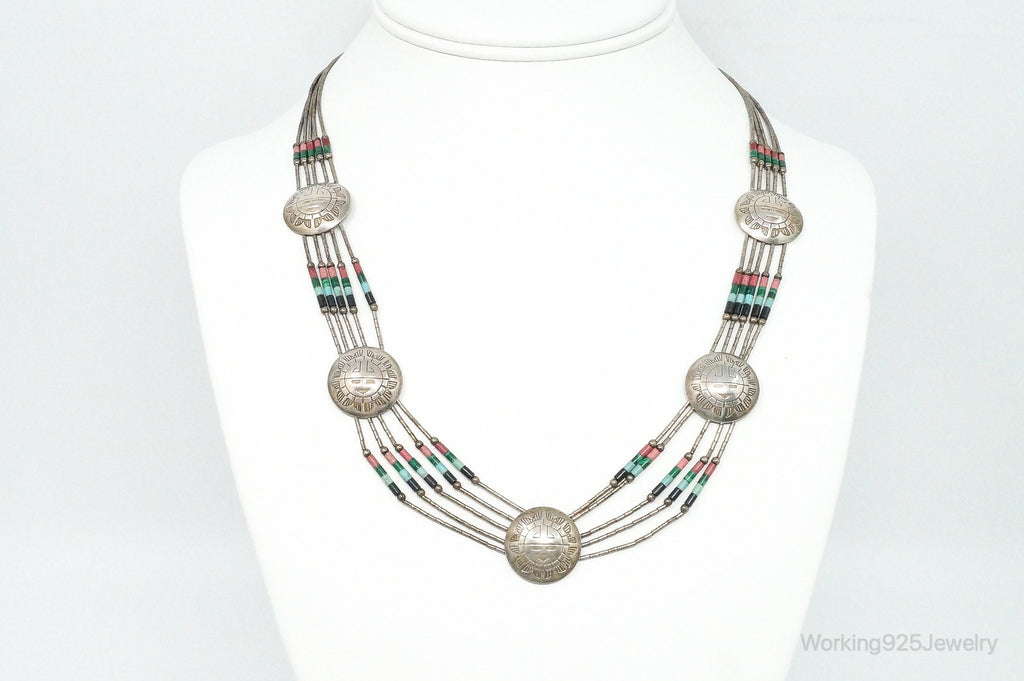Vintage Native American Multi Gem Bead Kachina Sterling Silver Necklace | Jewelry > Necklaces > Pendants | Wiccan Center