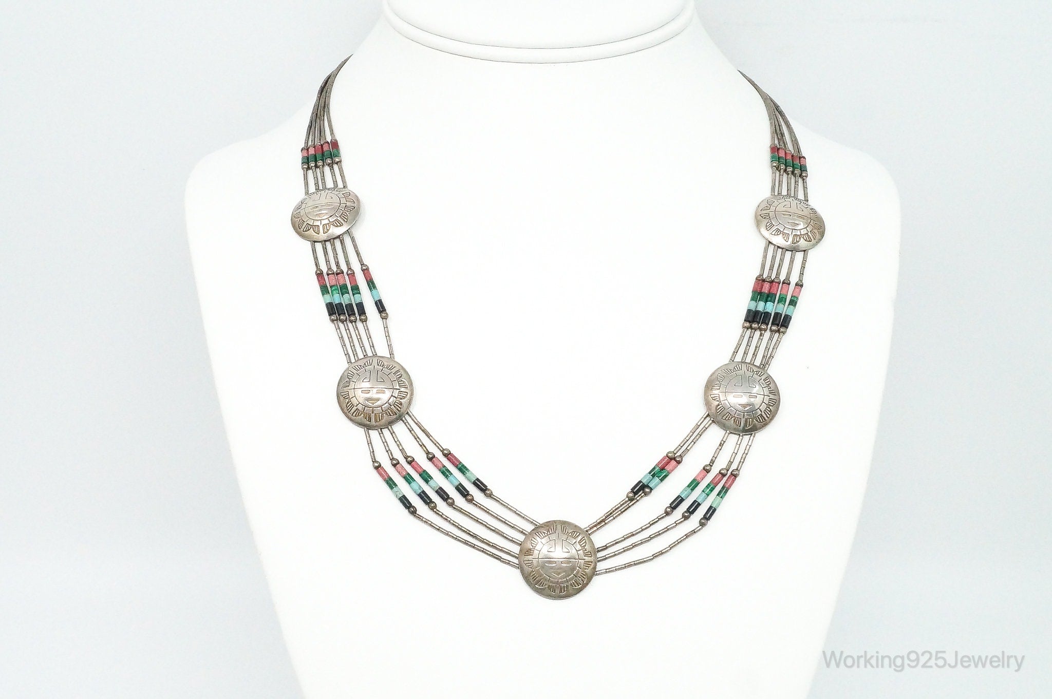 Vintage Native American Multi Gem Bead Kachina Sterling Silver Necklace | Jewelry > Necklaces > Pendants | Wiccan Center
