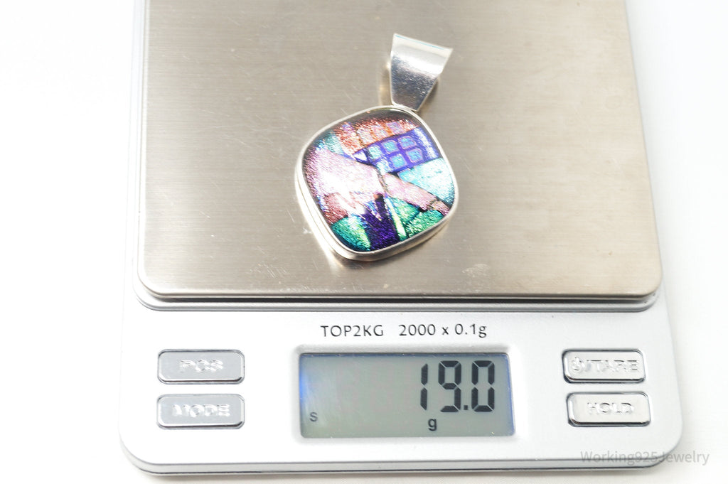 Vintage Large Dichroic Glass Sterling Silver Necklace Pendant | Jewelry > Necklaces > Pendants | Wiccan Center
