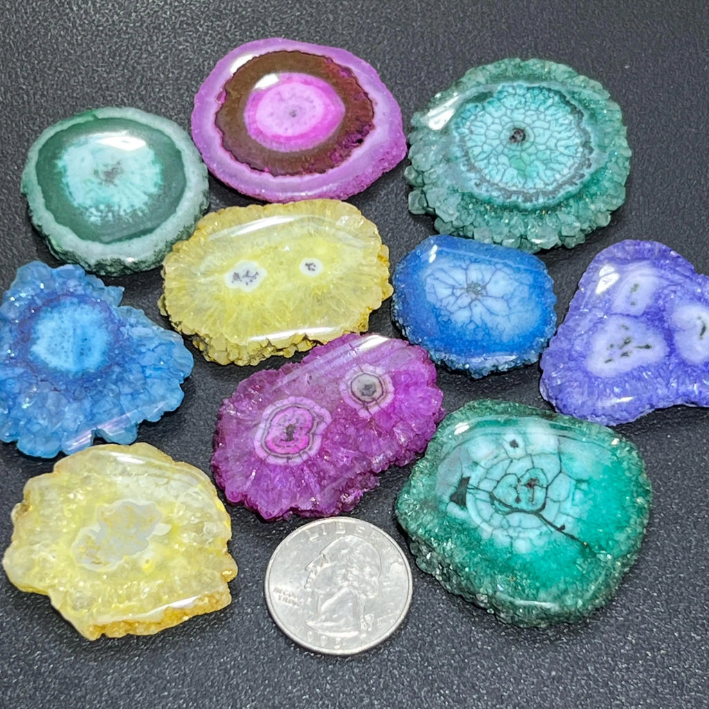 Solar Quartz Crystal Mixed Colors Dyed Cabochon Slices | Craft Supplies & Tools > Beads, Gems & Cabochons > Cabochons | Wiccan Center