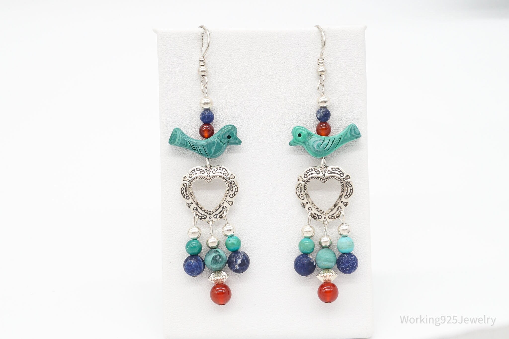 Vintage Native American QT Quoc Multi Gemstone Bead Sterling Silver Earrings | Jewelry > Earrings | Wiccan Center